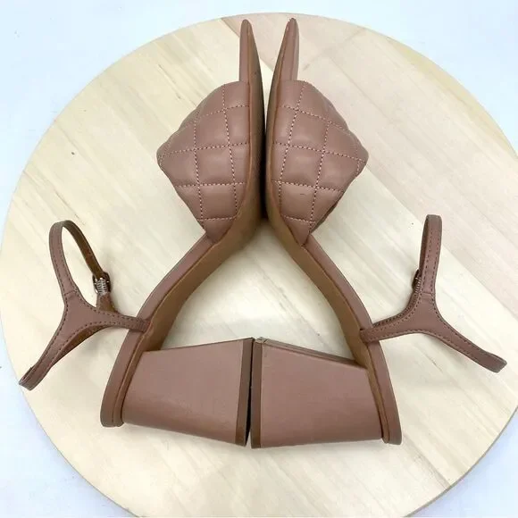 Open Edit by Nordstrom Austyn Quilted Block Heeled Sandals Tan Mocha Size 9M NEW - Picture 5 of 12